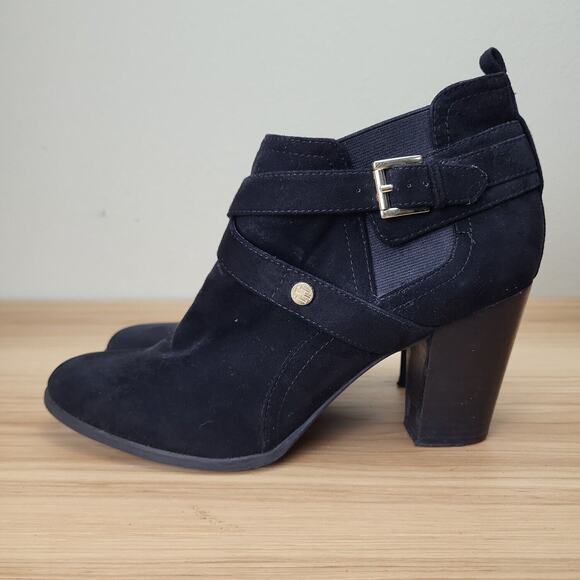 Tommy Hilfiger Shoes - Tommy Hilfiger Womens Black Leather Block Heel Side Zip Ankle Booties Size 10 M